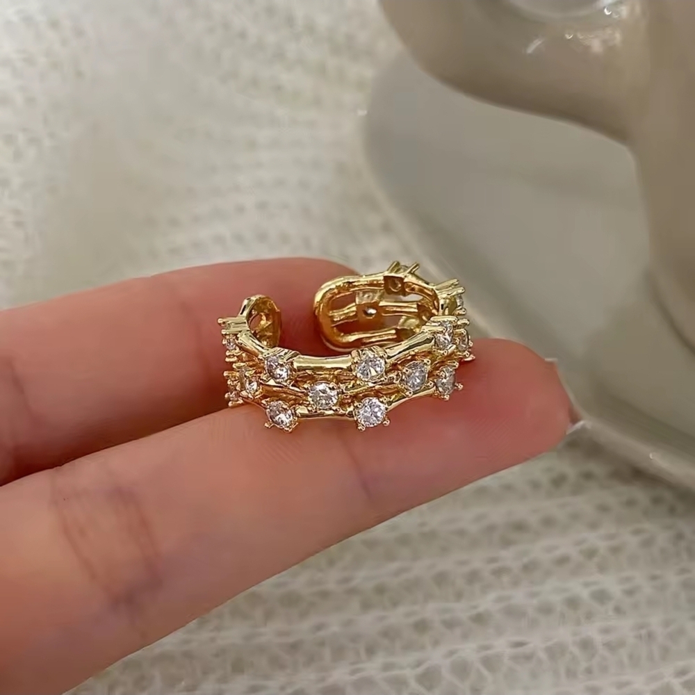 Gold Pave Link Open Ring - Picture 1 of 4